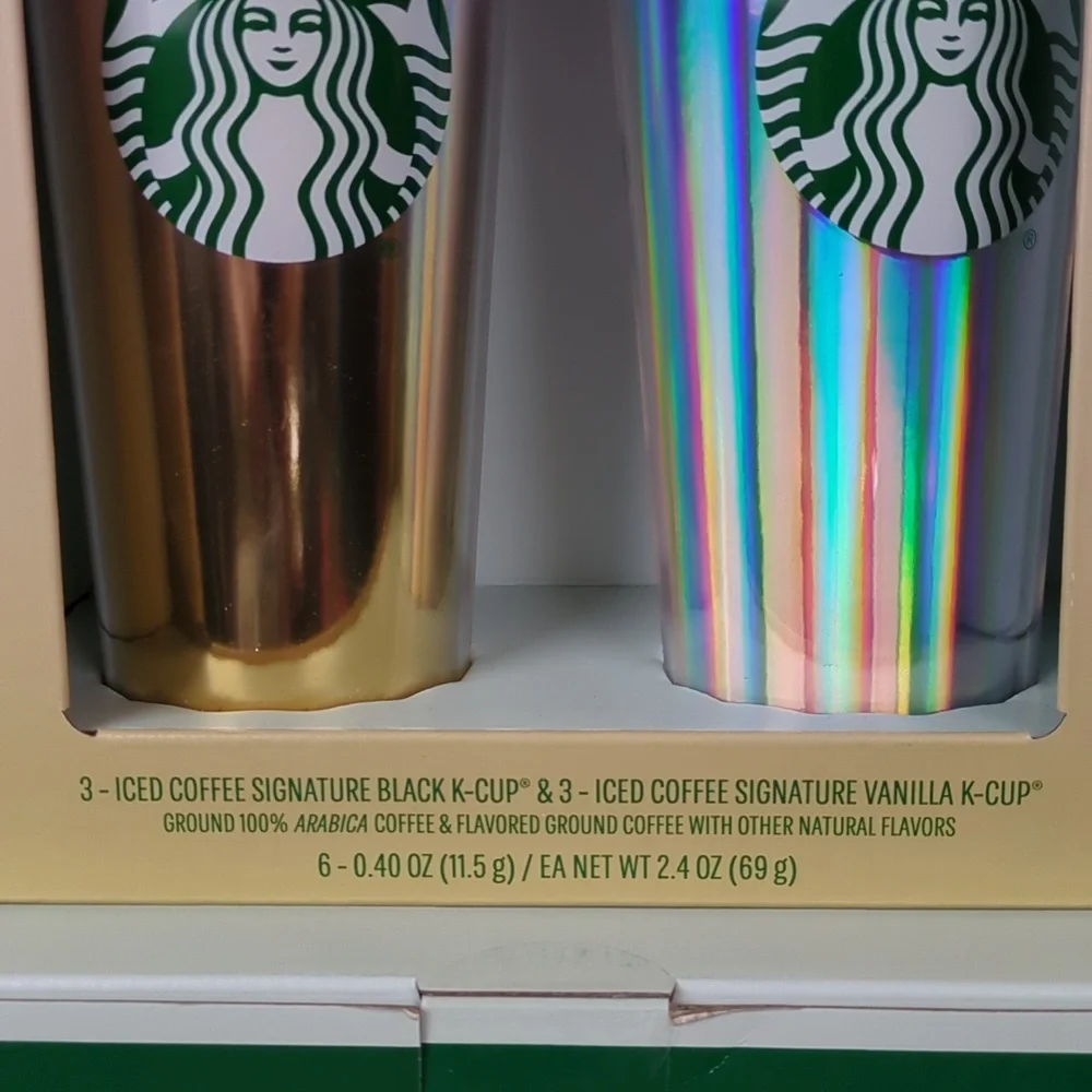 Starbucks 24 oz Tumbler Set & 6 Iced Coffee K-Cup Pods In Pink Tones